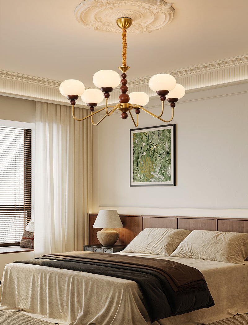 Sorenina Lustre Verre Bois Laiton Moderne 6-Lumières