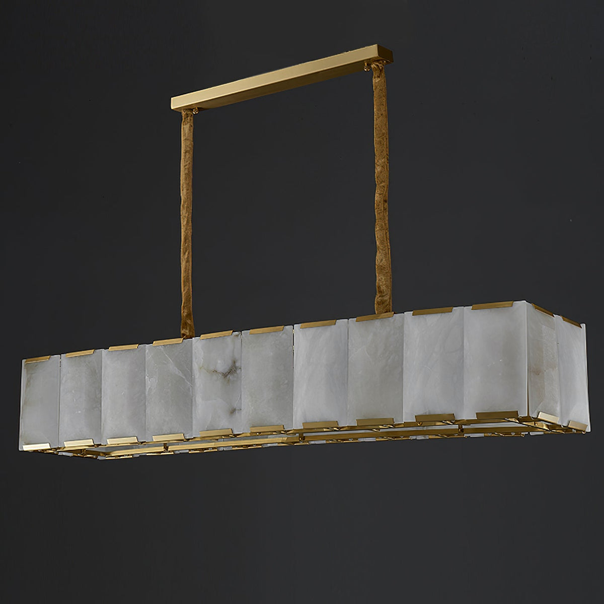 Side profile of the Bernardi chandelier, highlighting its rectangular form.