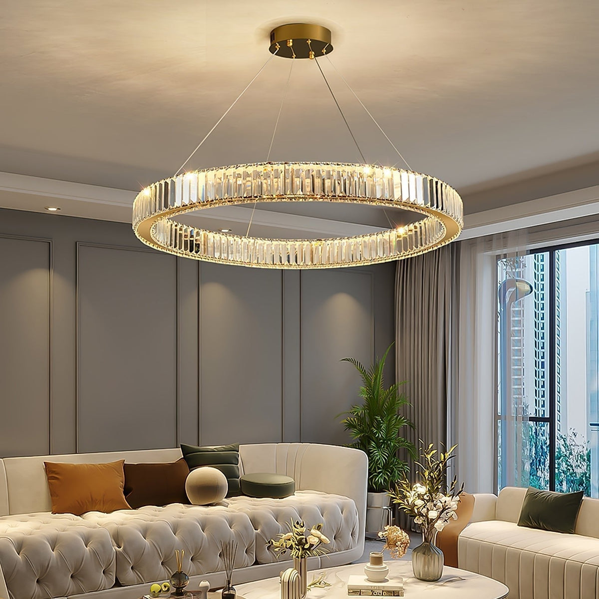 Tevisse Lustre Anneau en Cristal Doré