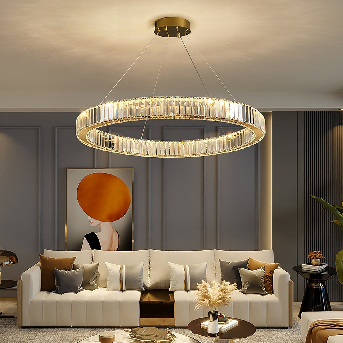 Tevisse Lustre Anneau en Cristal Doré