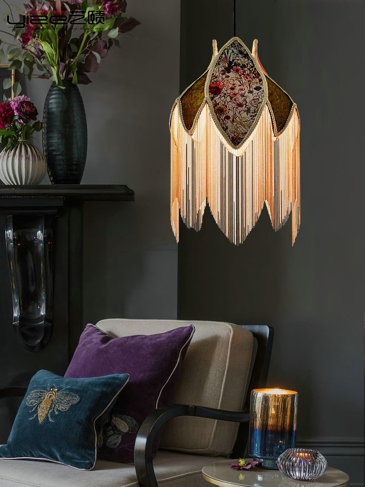 Silvesa Lampe Suspension à Franges Unique