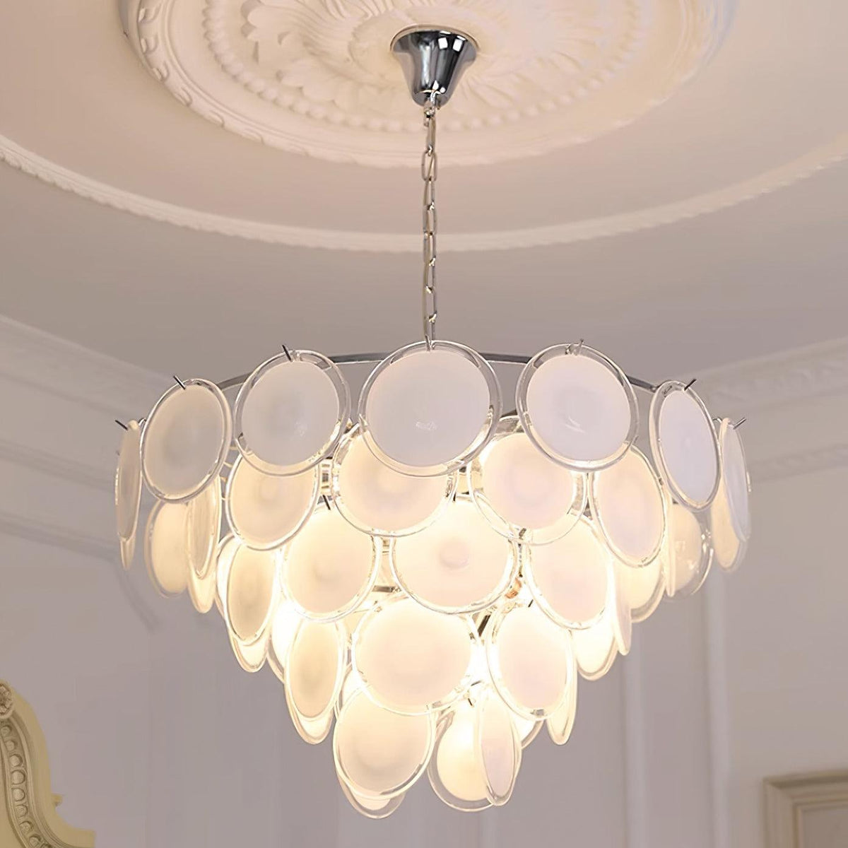 Lumirae Chandelier Cascading Frosted Glass Discs-Neutral Decor