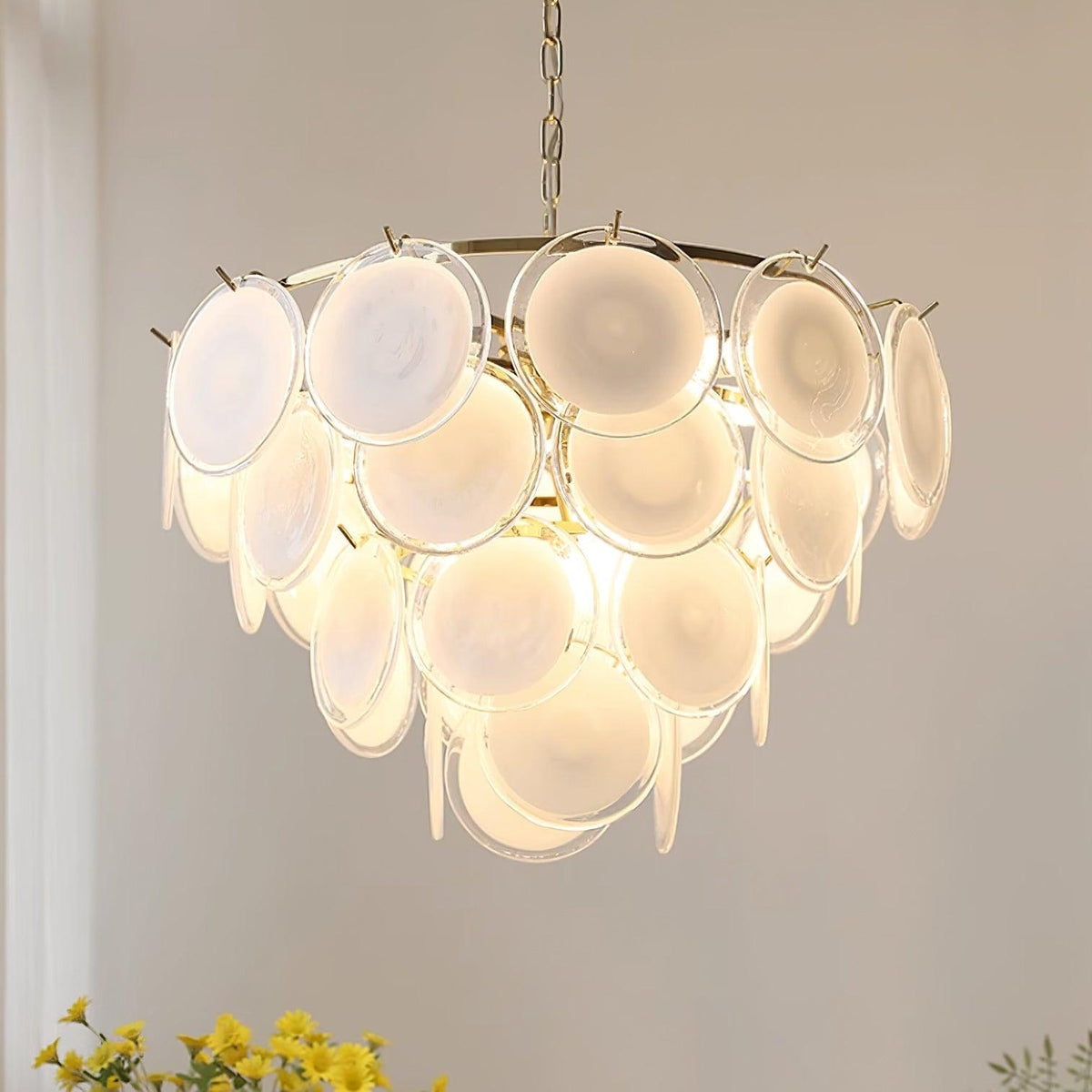 Lumirae Chandelier Cascading Frosted Glass Discs-Neutral Decor