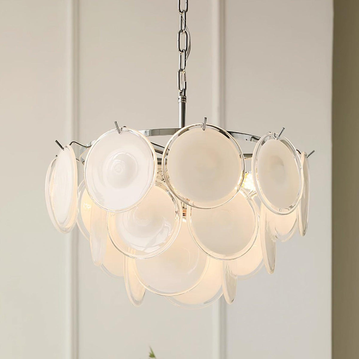 Lumirae Chandelier Cascading Frosted Glass Discs-Neutral Decor