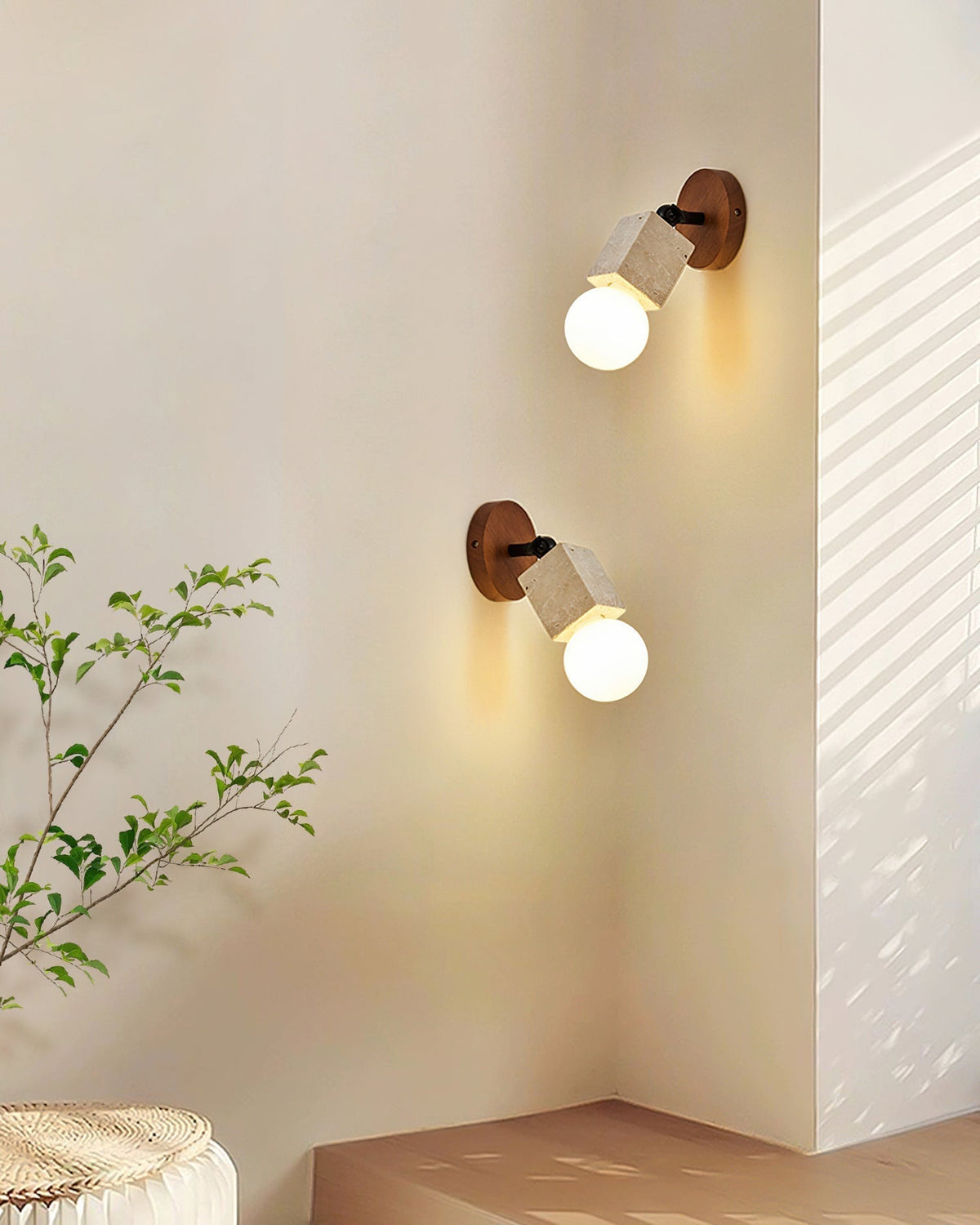 Ritta Cute Travertine Wall Lamp Wood Plate-Neutral Decor