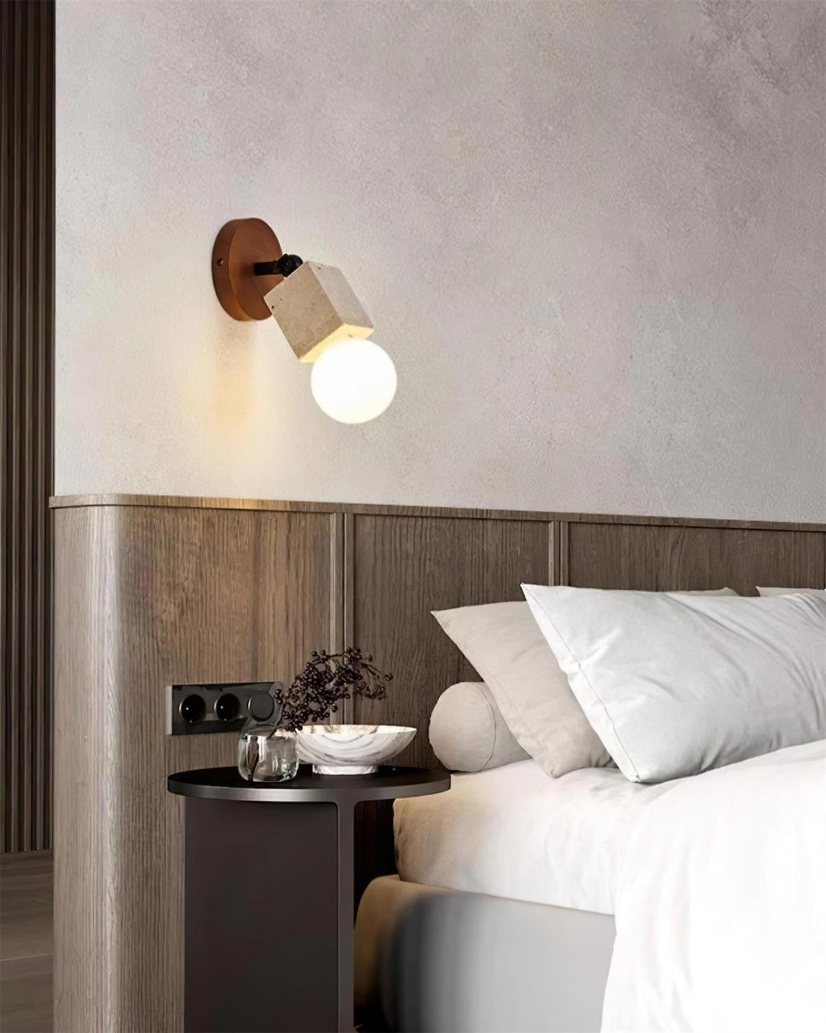 Ritta Cute Travertine Wall Lamp Wood Plate-Neutral Decor
