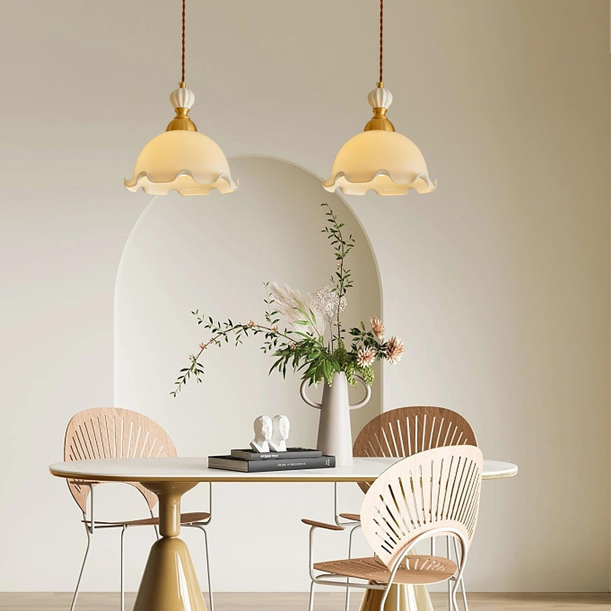 Pendant Lamp Wavy Edge Glass Shade Soft Glow Vintage Romantic-Neutral Decor