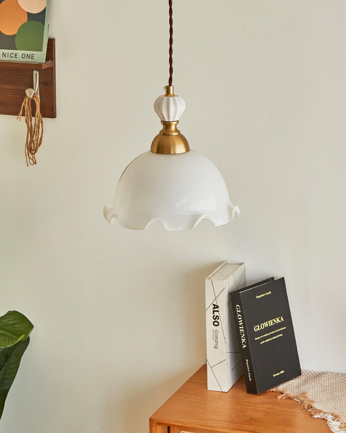 Pendant Lamp Wavy Edge Glass Shade Soft Glow Vintage Romantic-Neutral Decor