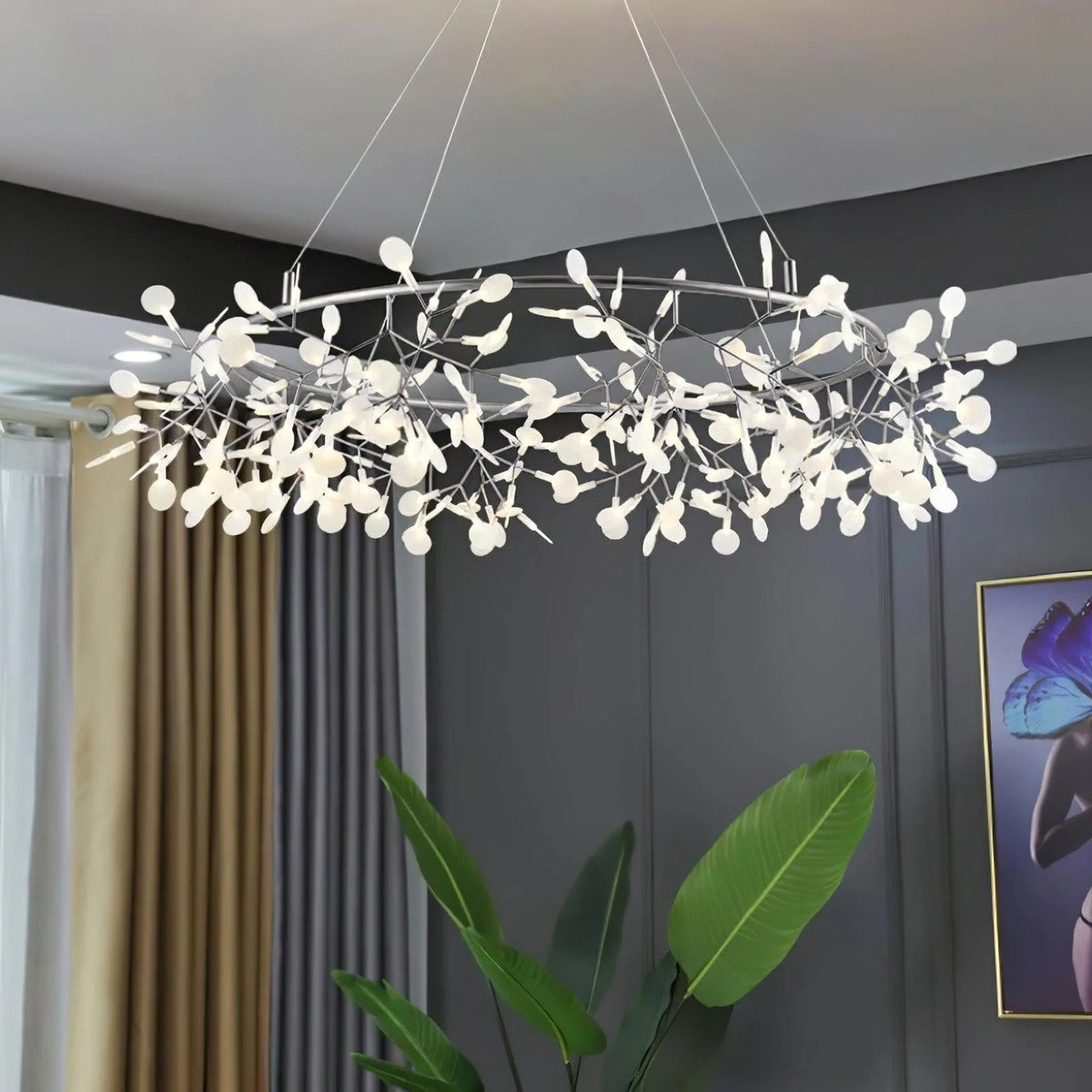 Fioriora Lustre Noir Anneau Branche Luciole