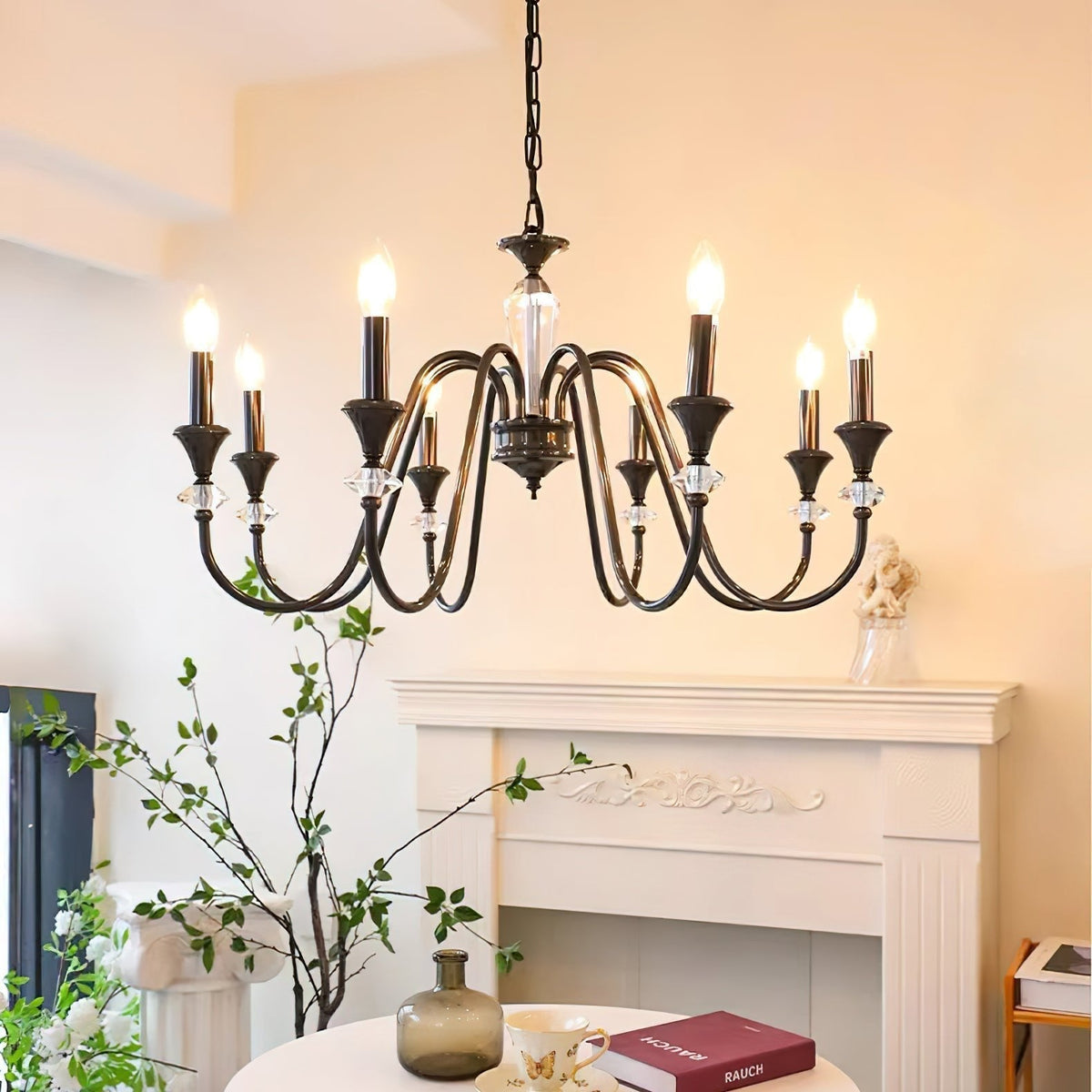 Linalis Lustre Noir & Cristal Candelabre