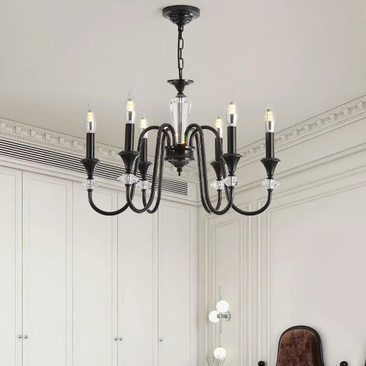 Linalis Lustre Noir & Cristal Candelabre