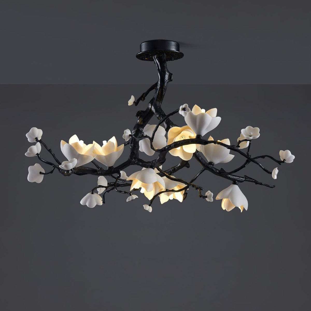 Iseleria Suspension Lampe Arbre Noir et Cuivre avec Fruits Sauvages
