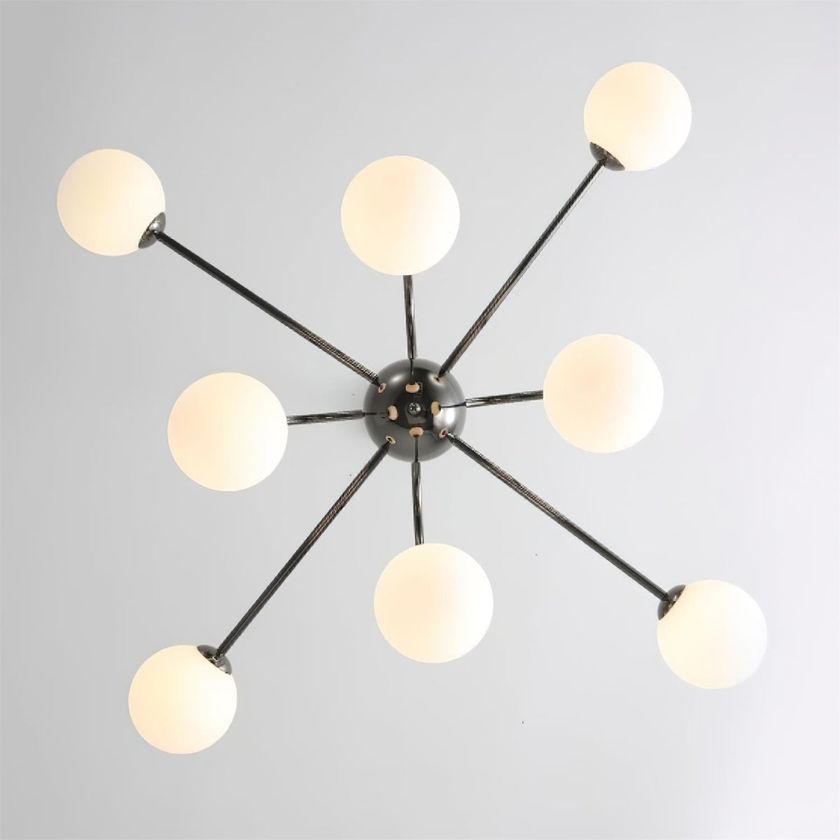 Chandelier Black Metal Arches Glass Globes Minimalist-Neutral Decor