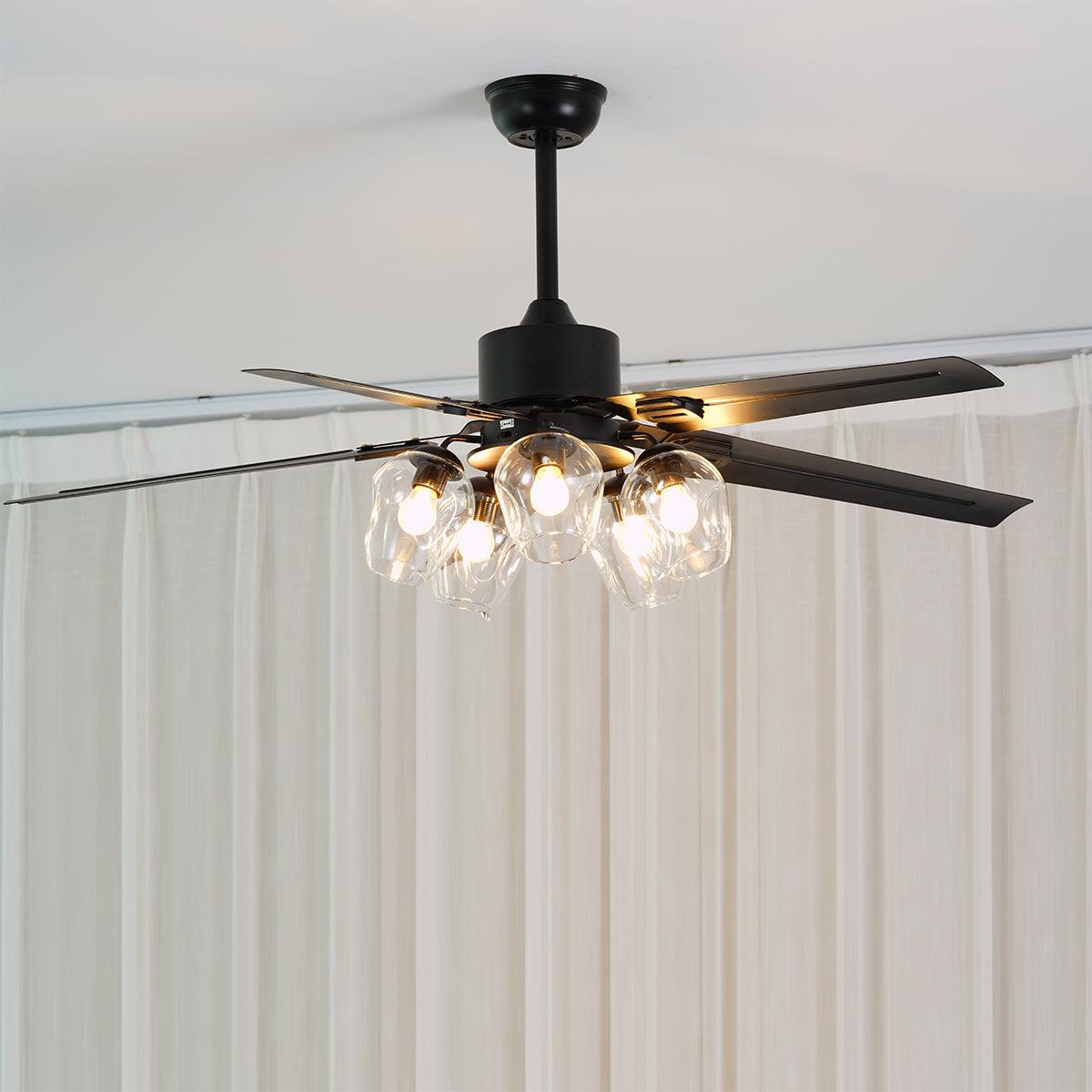 Morivia Plafonnier Verre Noir Vintage Ventilateur de plafond
