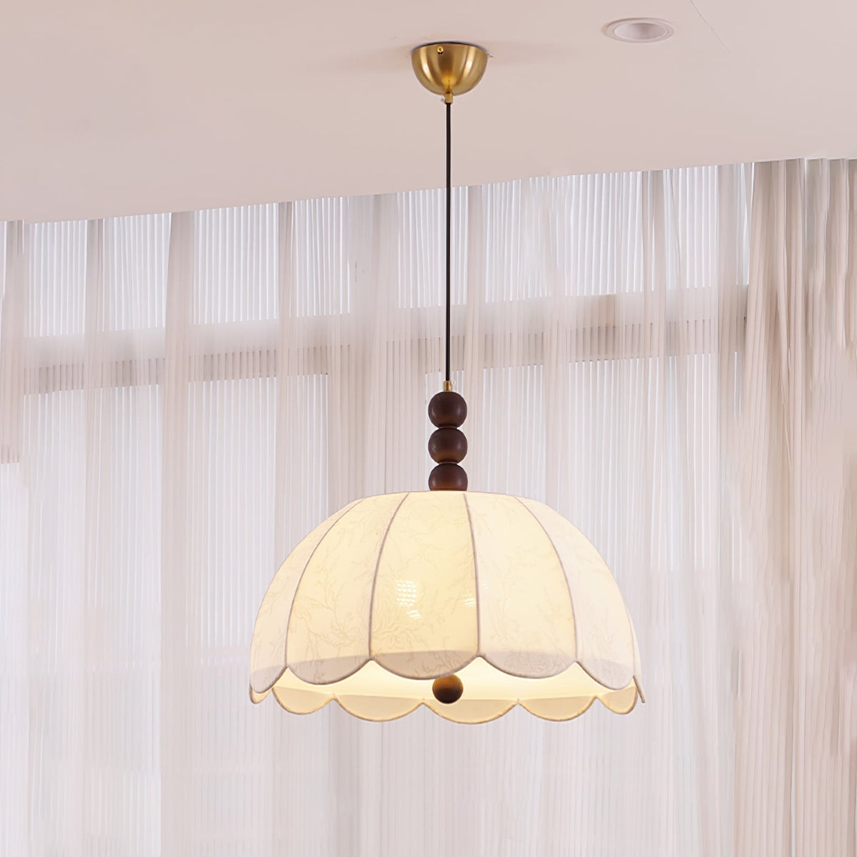 Veyriora Traditionnel Floraison Tissu Bois Pendentif Lumière