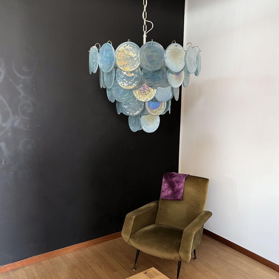 Seraya Lustre Disque en Verre Murano Bleu Élégant