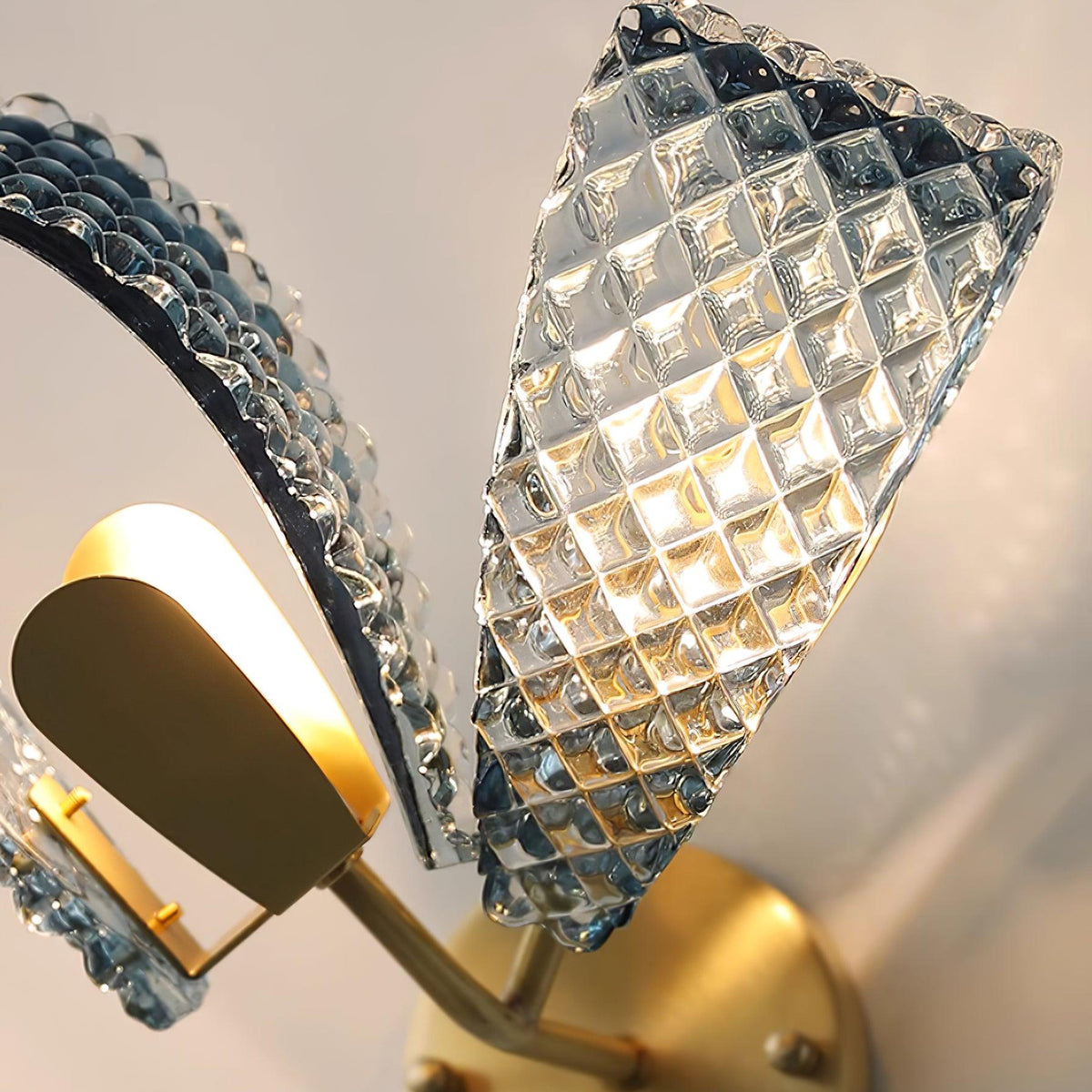 Wall Lamp Blue Ribbed Glass Ribbons Brass-Neutral Decor