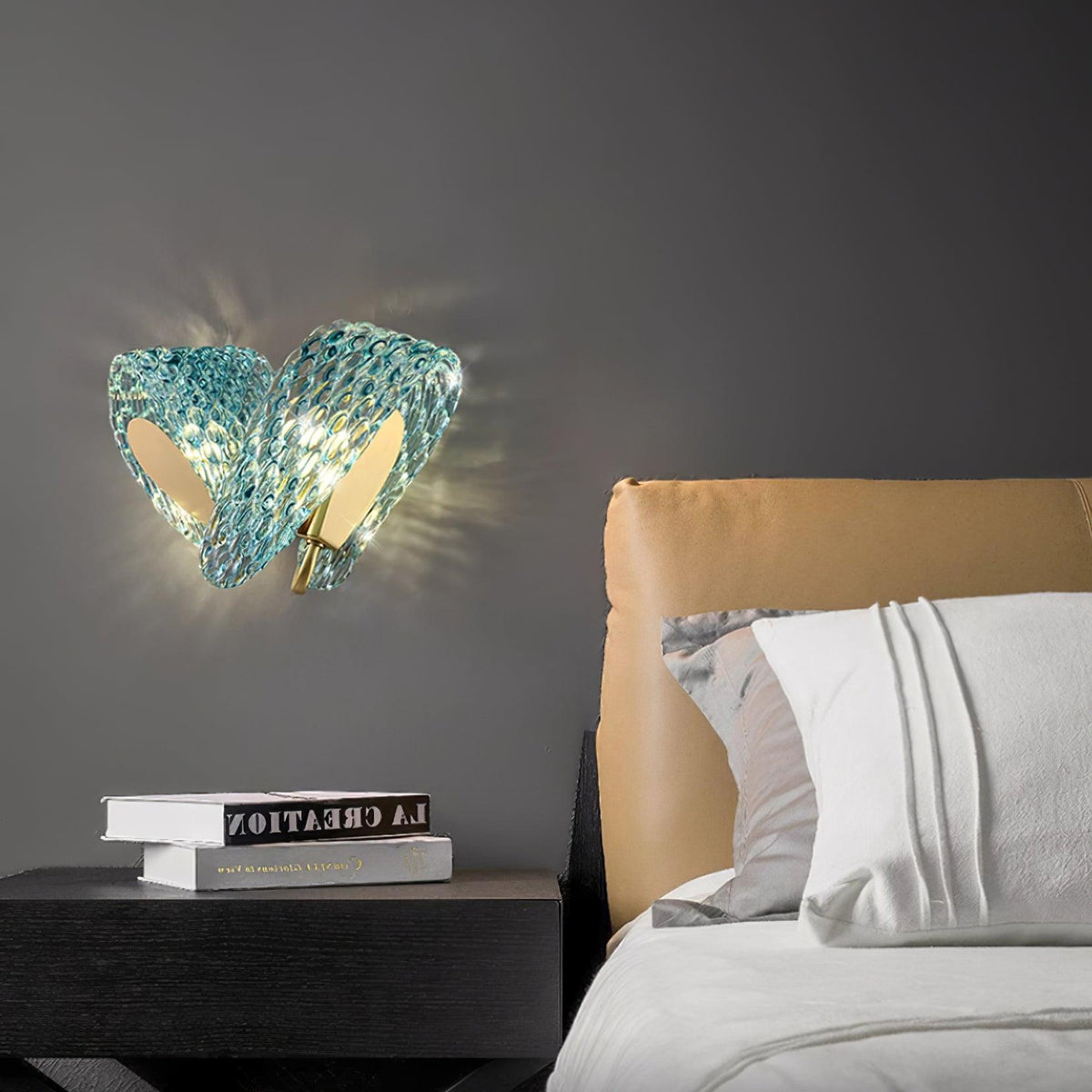 Wall Lamp Blue Ribbed Glass Ribbons Brass-Neutral Decor