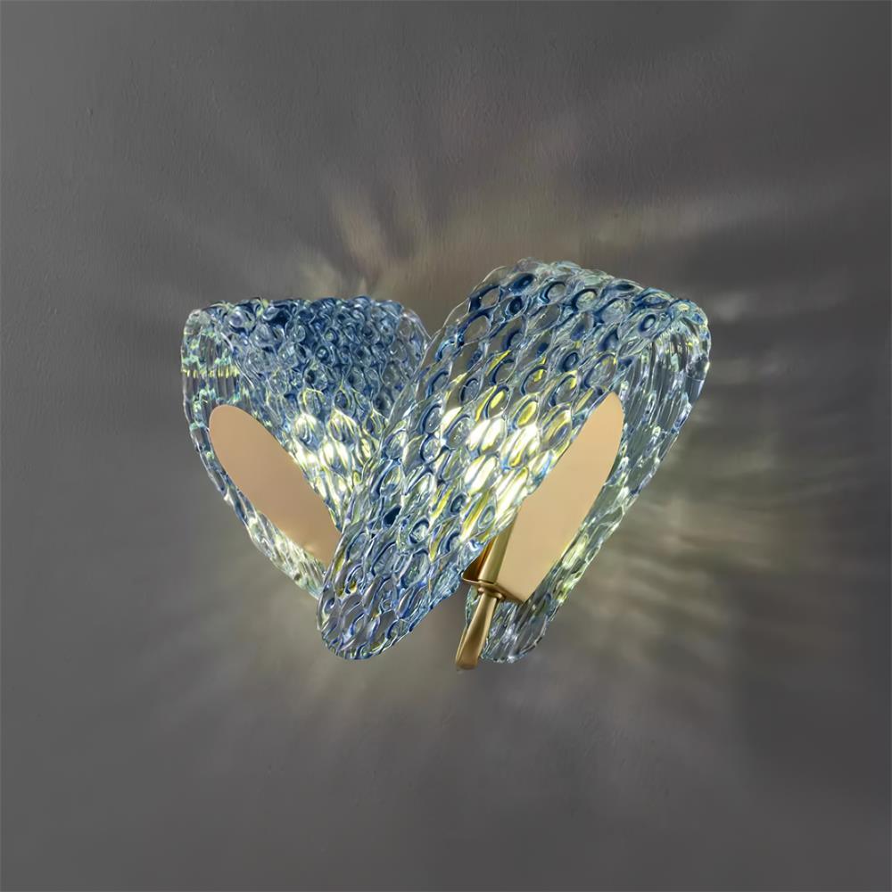 Wall Lamp Blue Ribbed Glass Ribbons Brass-Neutral Decor