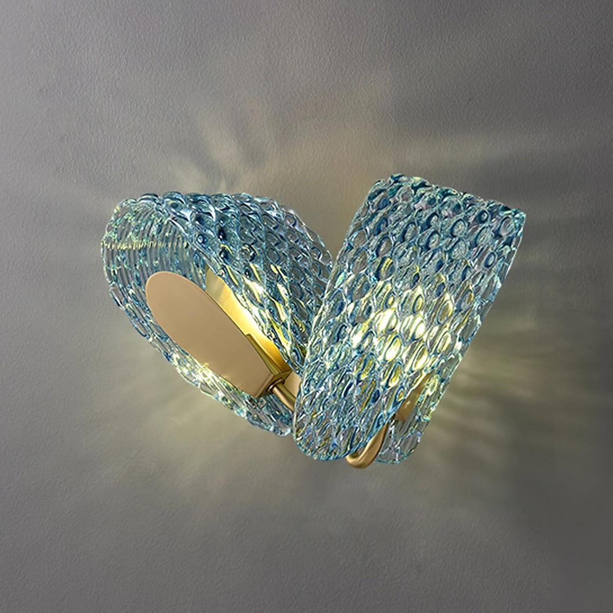 Wall Lamp Blue Ribbed Glass Ribbons Brass-Neutral Decor