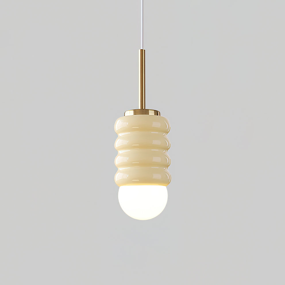 Pendant Light Ribbed Ceramic Brass Midcentury-Neutral Decor