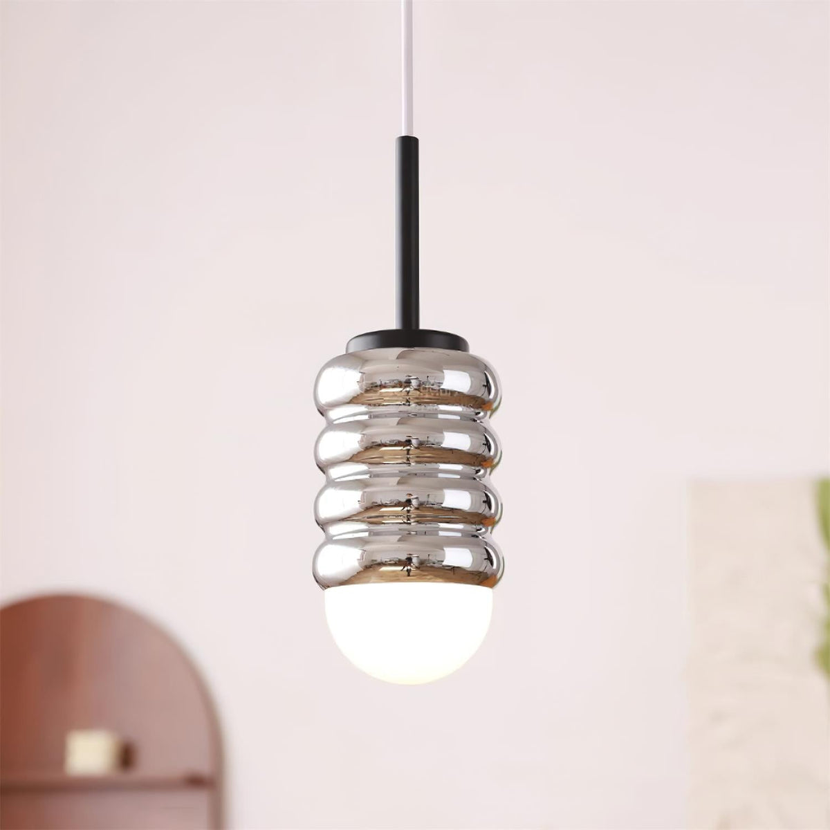 Pendant Light Ribbed Ceramic Brass Midcentury-Neutral Decor