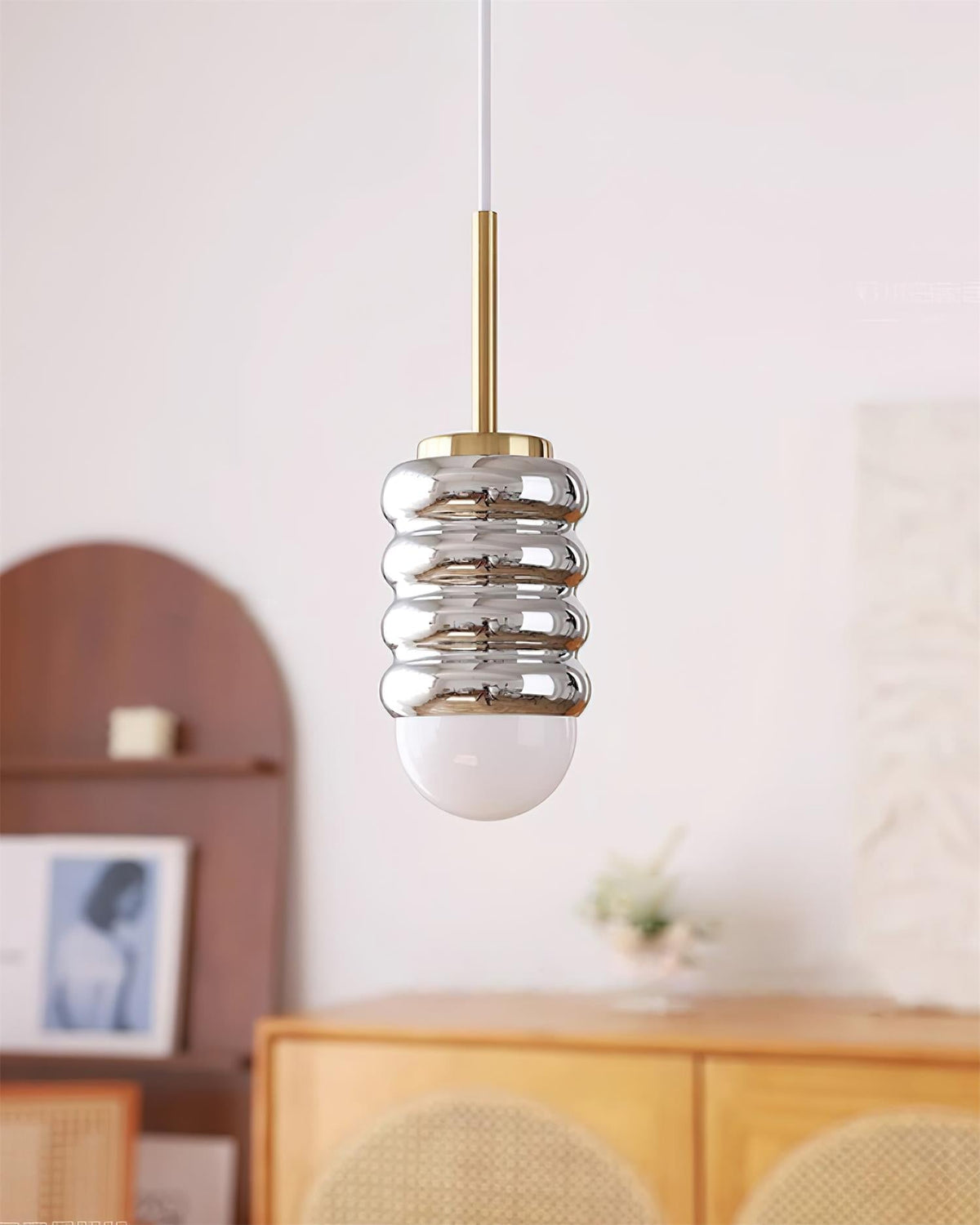 Pendant Light Ribbed Ceramic Brass Midcentury-Neutral Decor