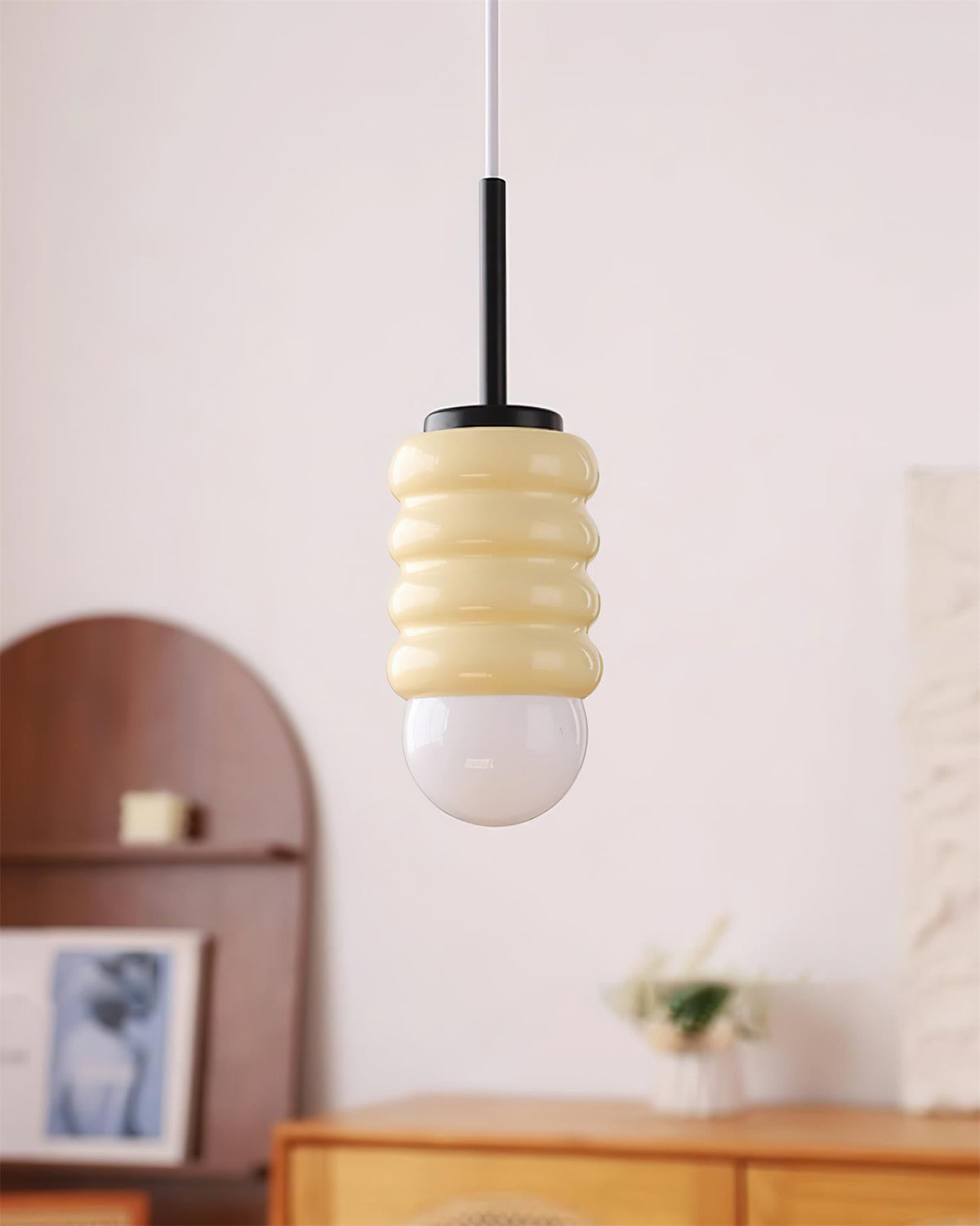 Pendant Light Ribbed Ceramic Brass Midcentury-Neutral Decor