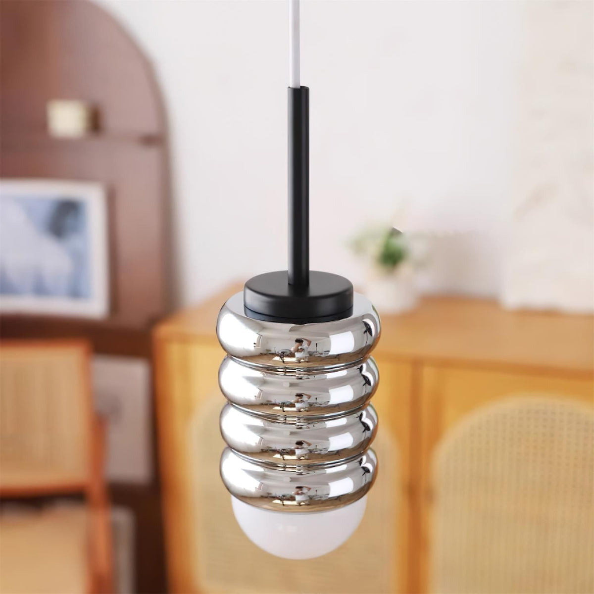 Pendant Light Ribbed Ceramic Brass Midcentury-Neutral Decor