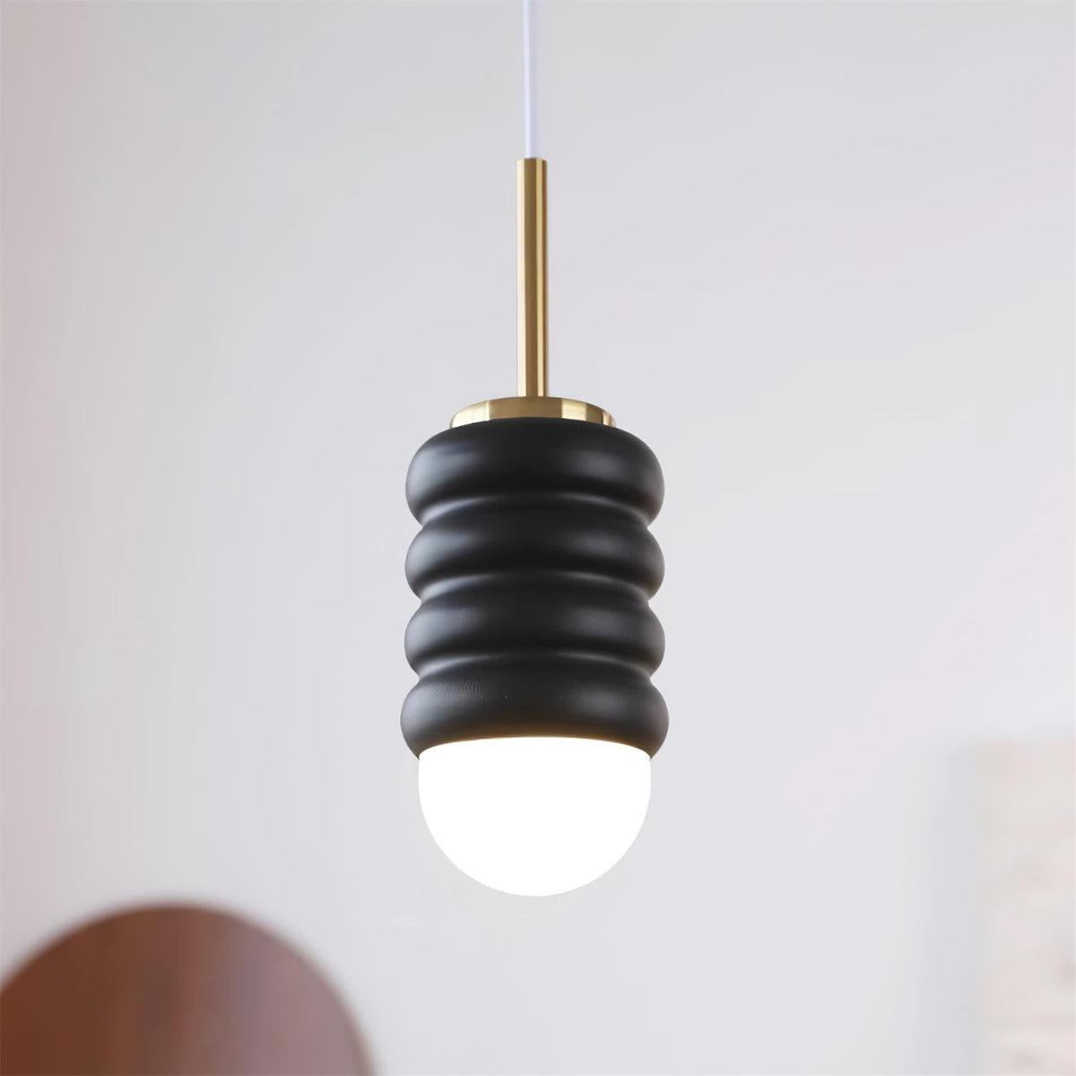 Pendant Light Ribbed Ceramic Brass Midcentury-Neutral Decor