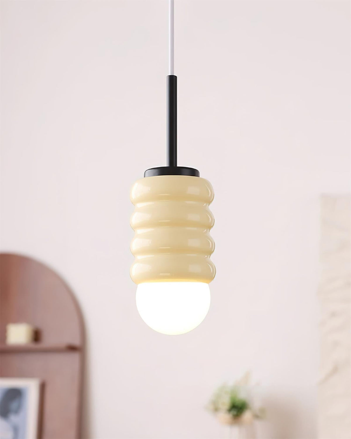 Pendant Light Ribbed Ceramic Brass Midcentury-Neutral Decor