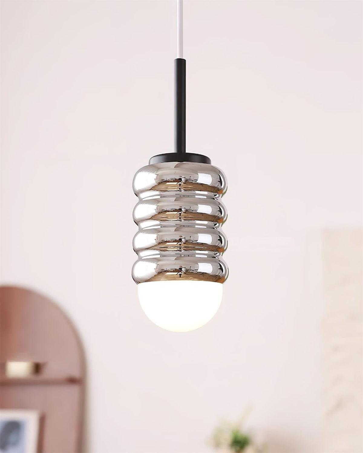 Pendant Light Ribbed Ceramic Brass Midcentury-Neutral Decor