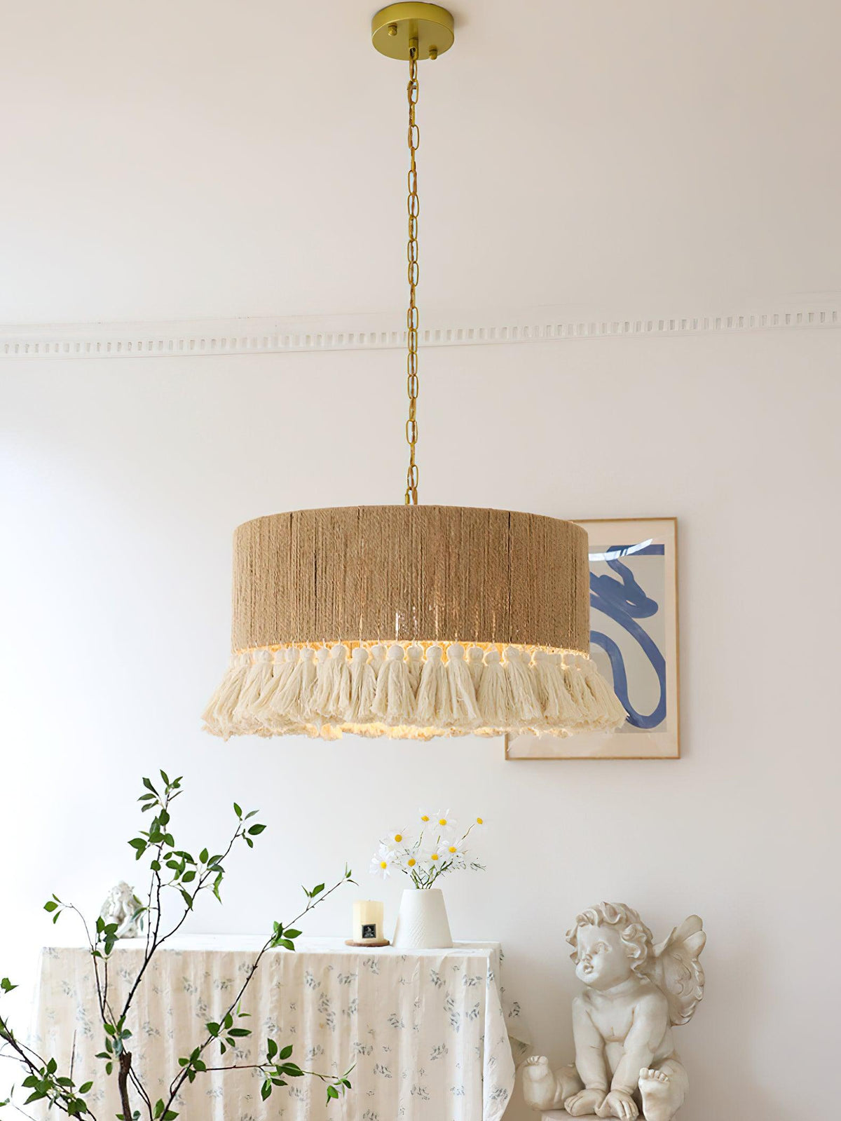 Bastilia Suspension Lampe à Franges en Coton pour Salon