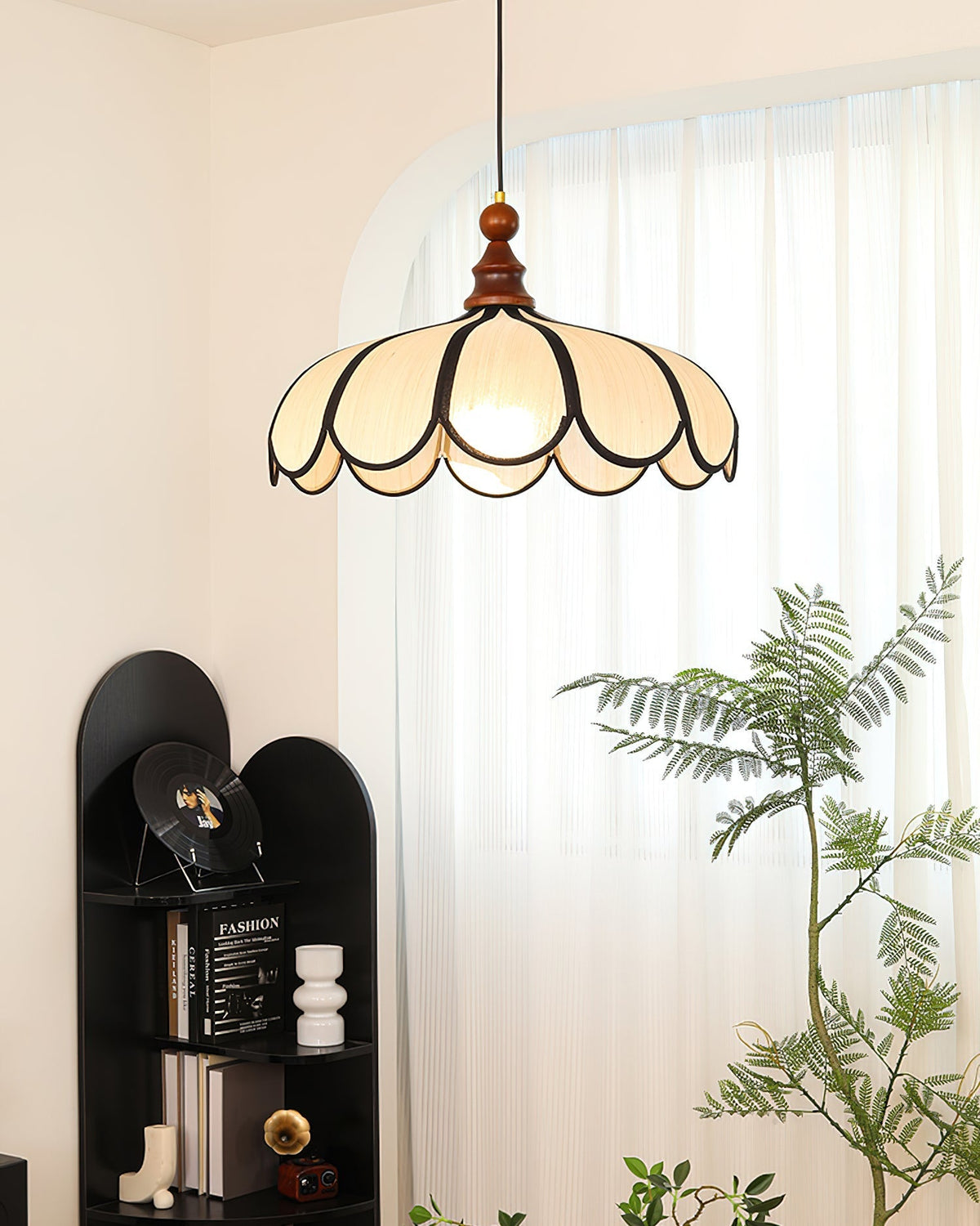 The small 40cm Botan Pendant Light in a cozy bedroom setting.