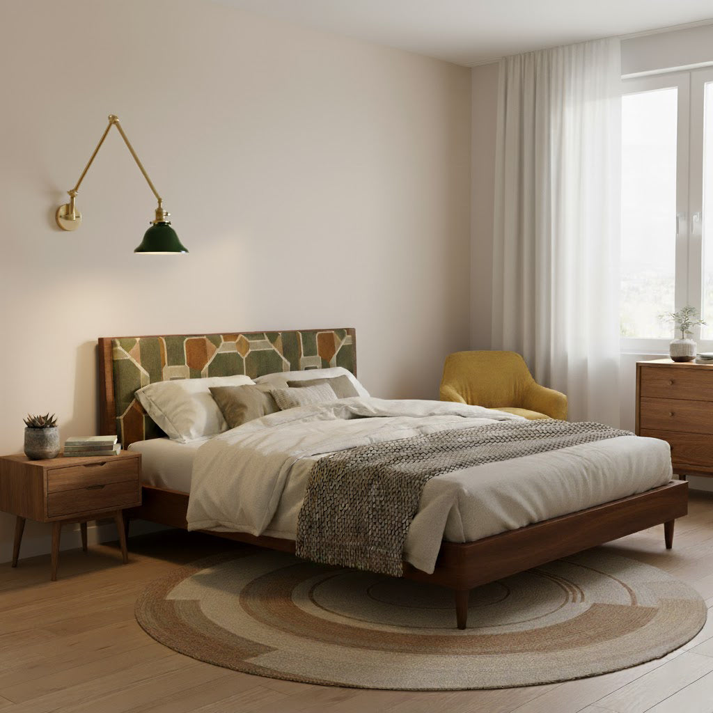 Brady wall lamp installed above a nightstand in a bedroom setting.