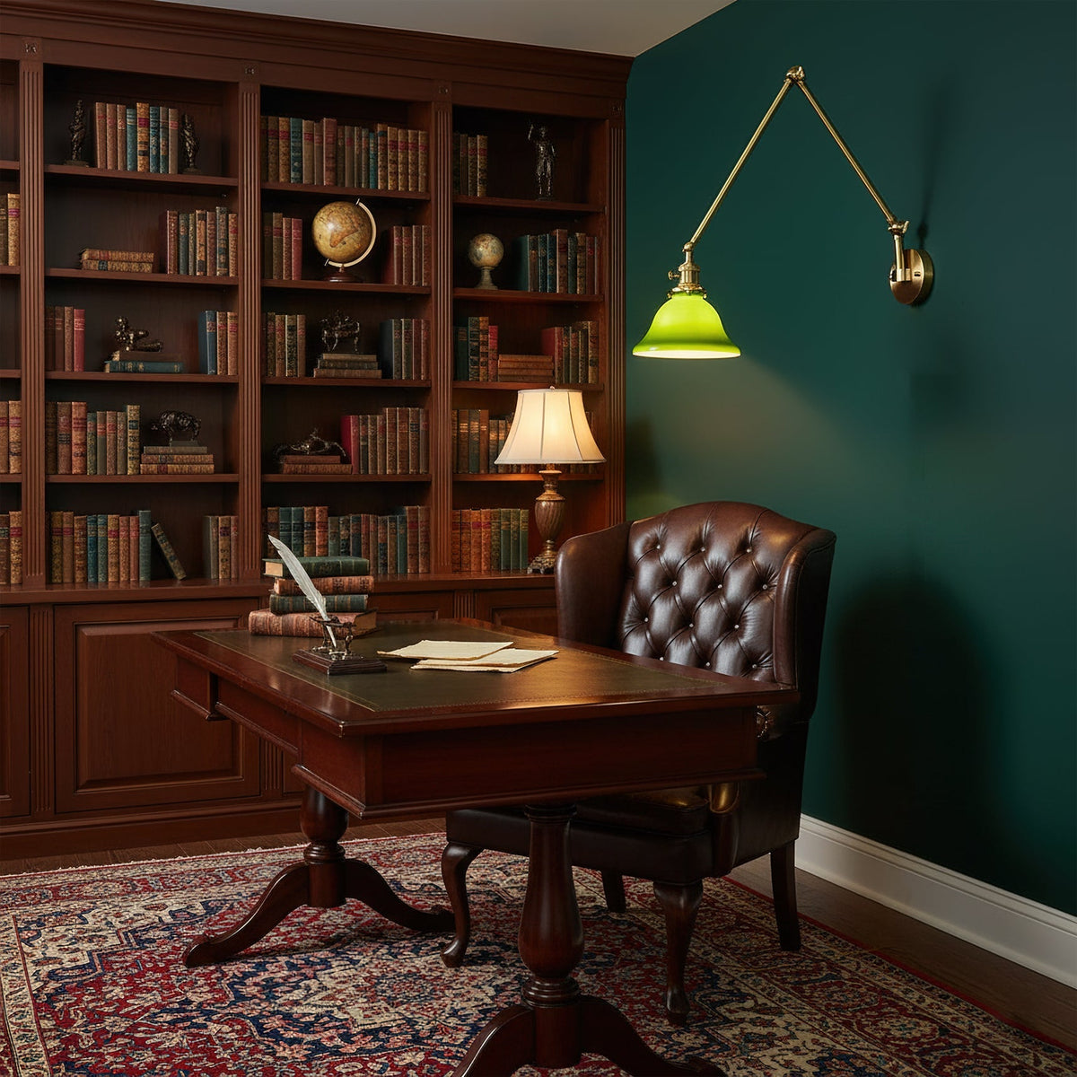 Brady Swing Arm Wall Lamp against a light wall.