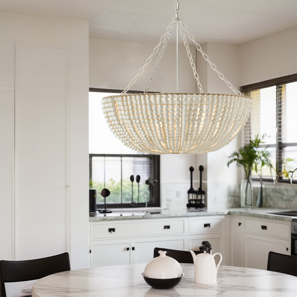 Lustre en Bois Perlé Luxe Postmoderne