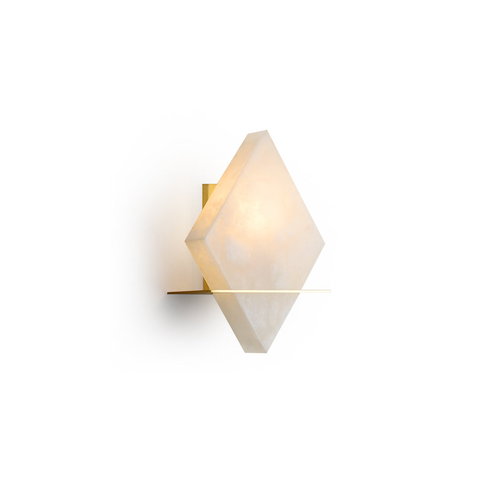 Brockton Alabaster Wall Lamp with a diamond-shaped shade against a neutral wall.