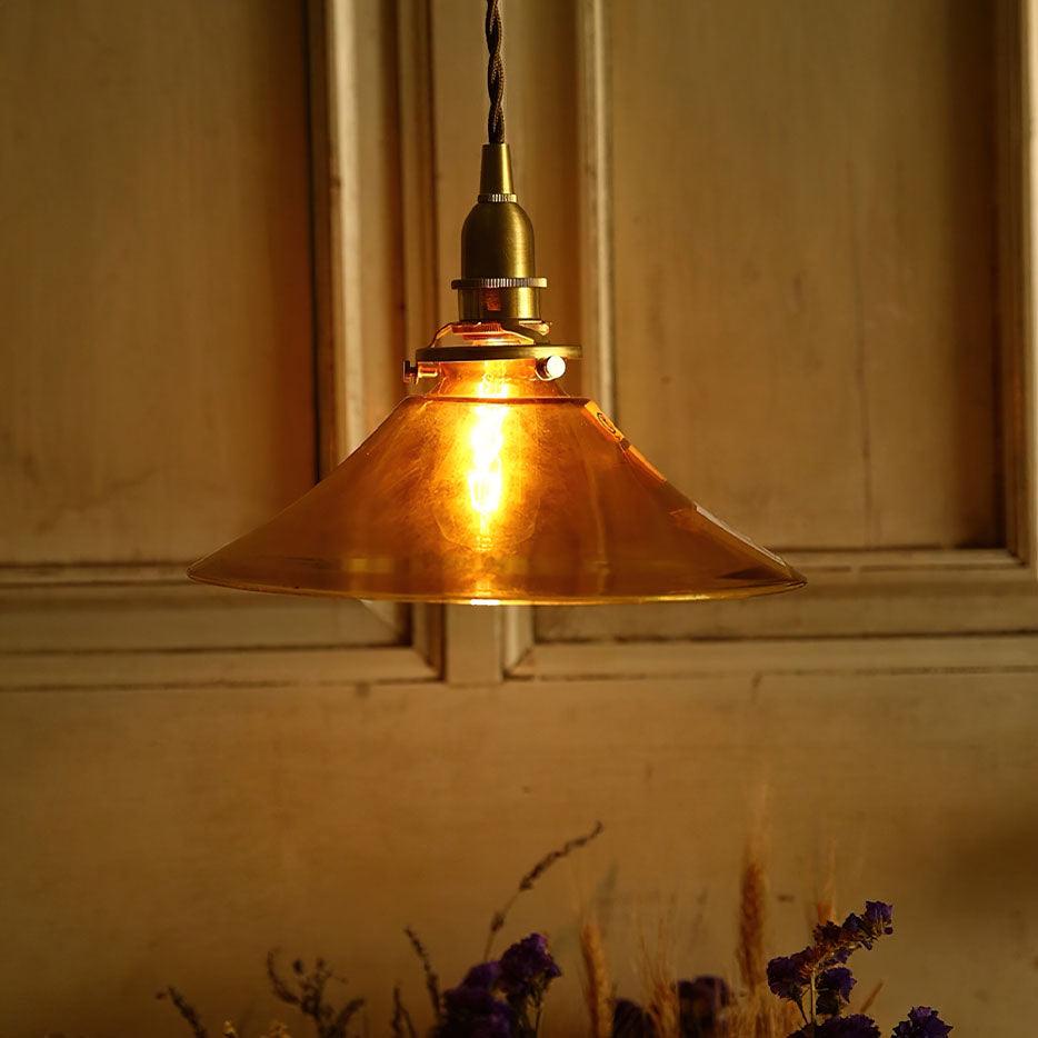 Edrana Suspension en Verre Ambre Laiton Vintage