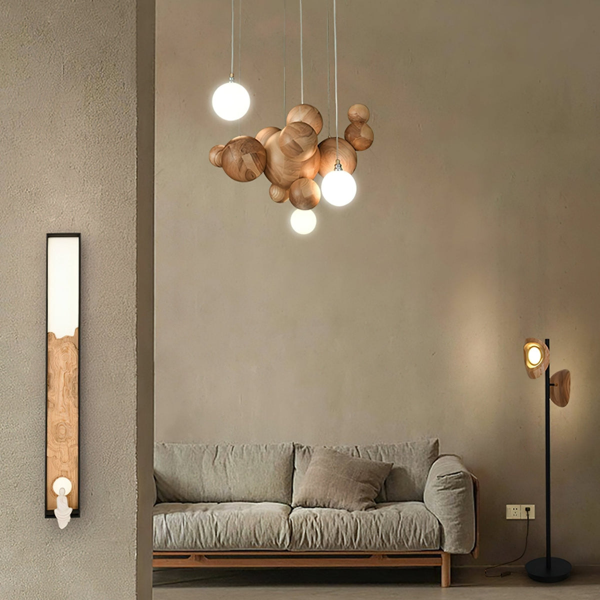 Finnien Lustre Bois & Acrylique Boule à Bulles en Cluster