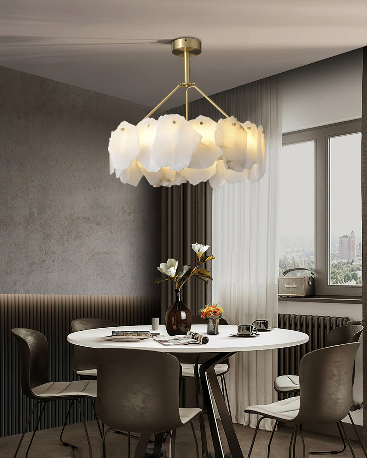 Telen Chandelier Alabaster Layered Halo-Neutral Decor