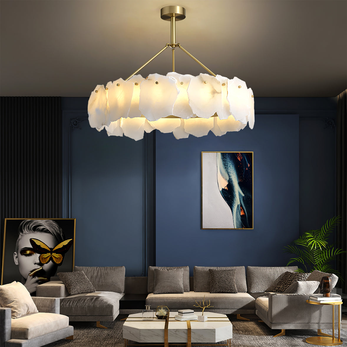Telen Chandelier Alabaster Layered Halo-Neutral Decor