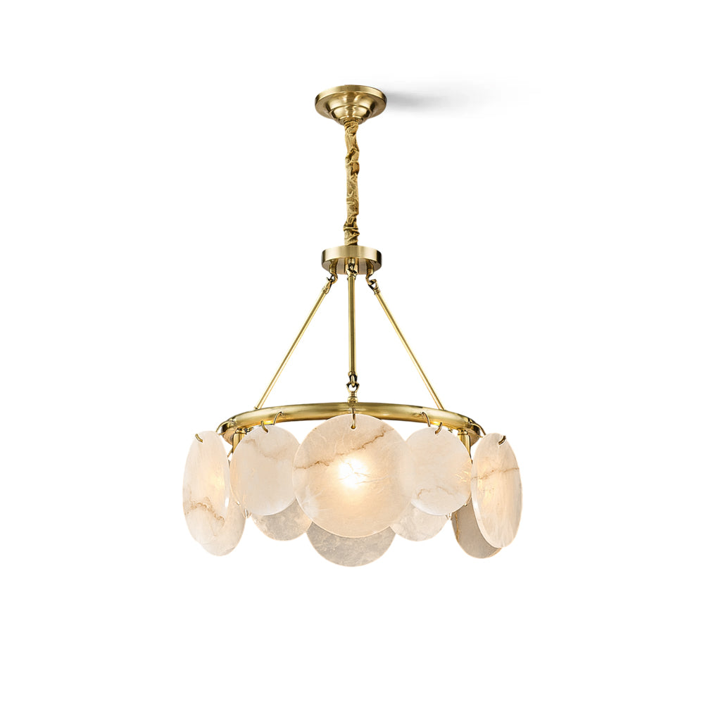 Calamete Alabaster Chandelier hanging in a modern living room.