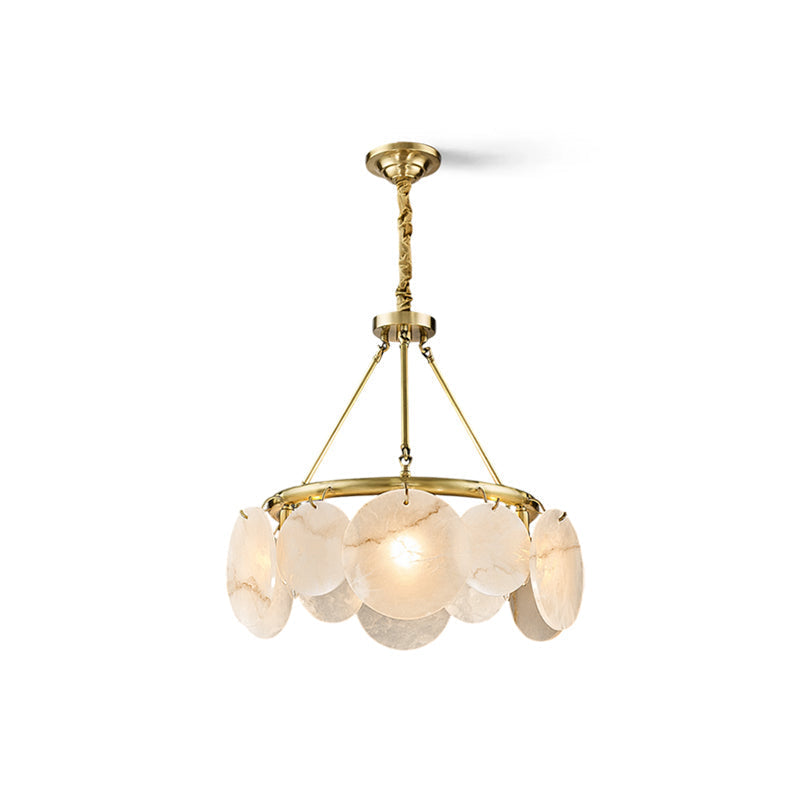 Detail of the brass suspension chain and ceiling canopy.