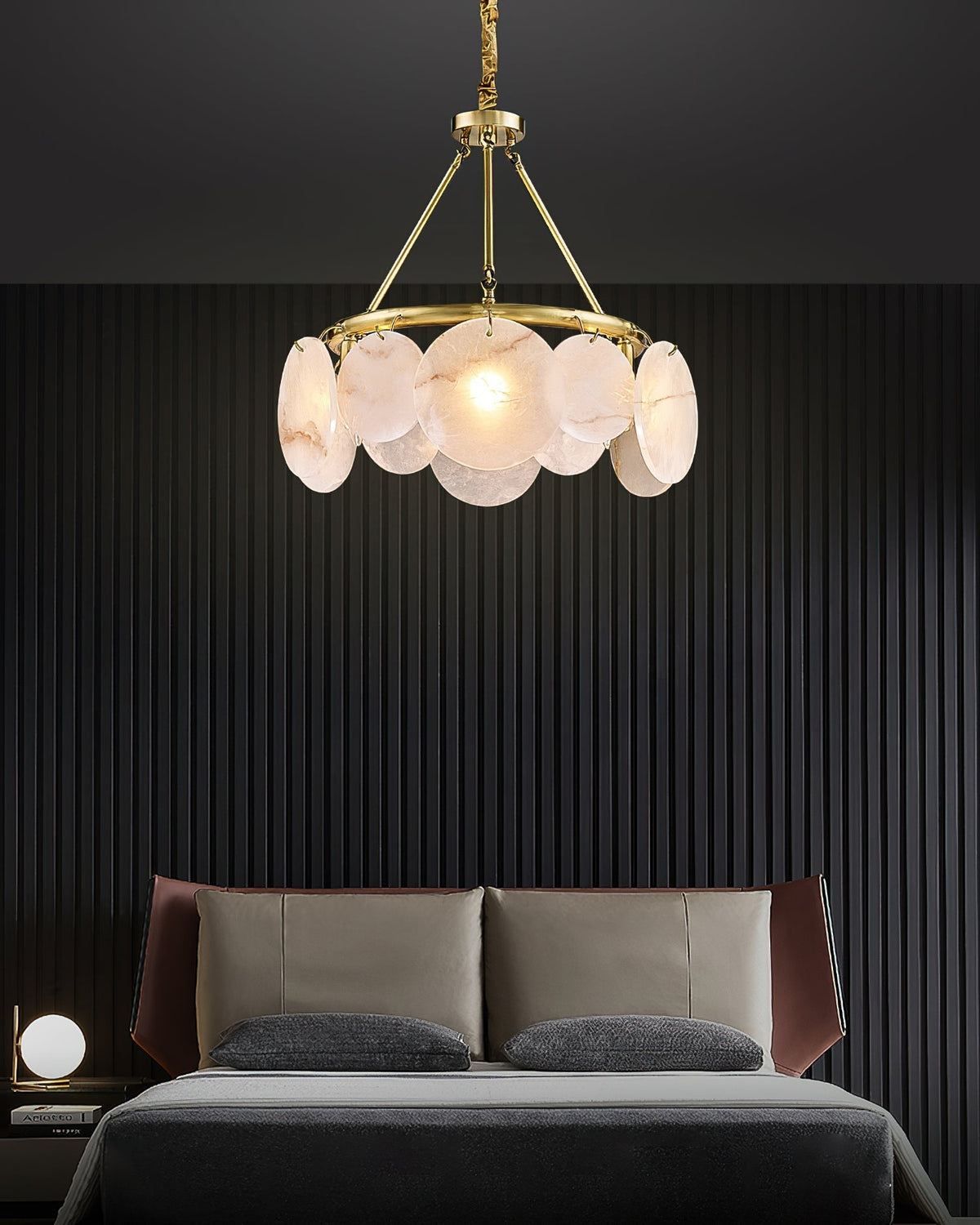 View from below the Calamete Chandelier, highlighting the arrangement of E14 bulbs.