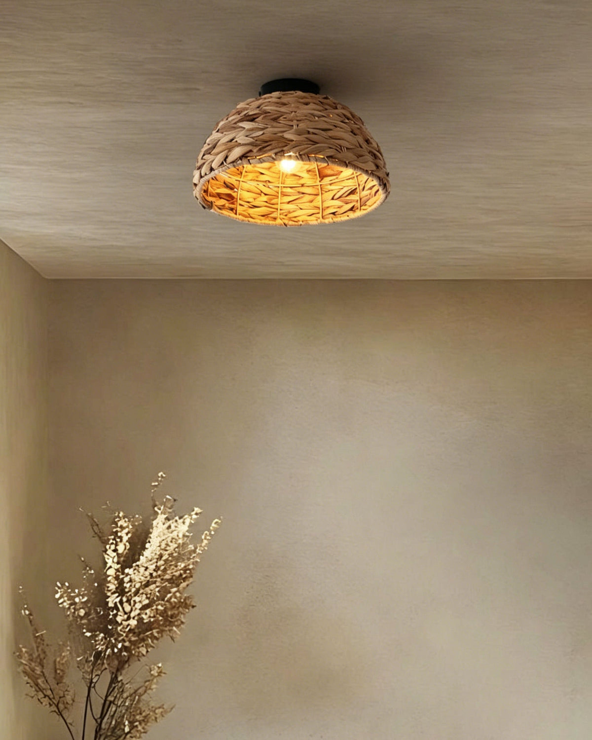 Angled view of the Cambria Ceiling Light, highlighting its round, organic form.