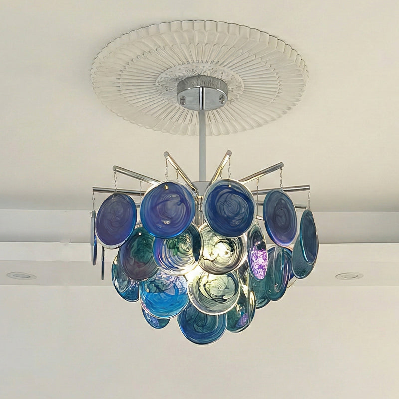 Detail of the craftsmanship on the Camisa Glass Chandelier.