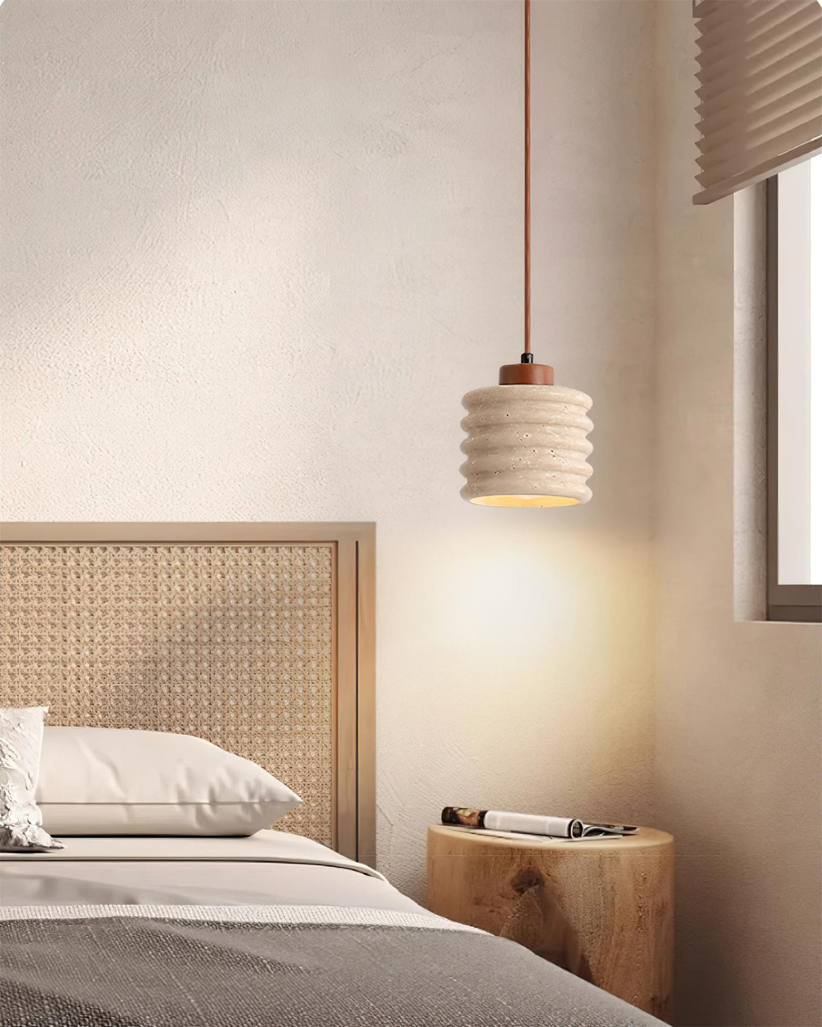 Ritta Pendant Light Travertine Ripple Shade Wabi-Sabi-Neutral Decor