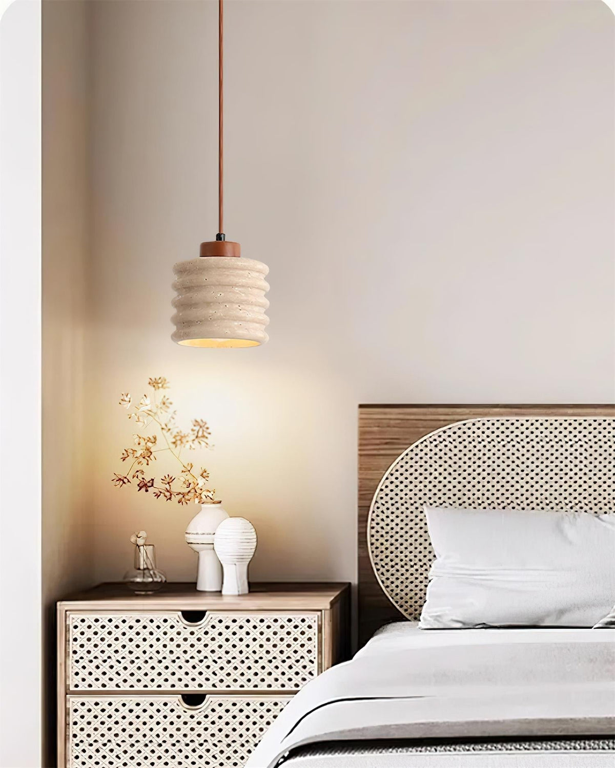 Ritta Pendant Light Travertine Ripple Shade Wabi-Sabi-Neutral Decor