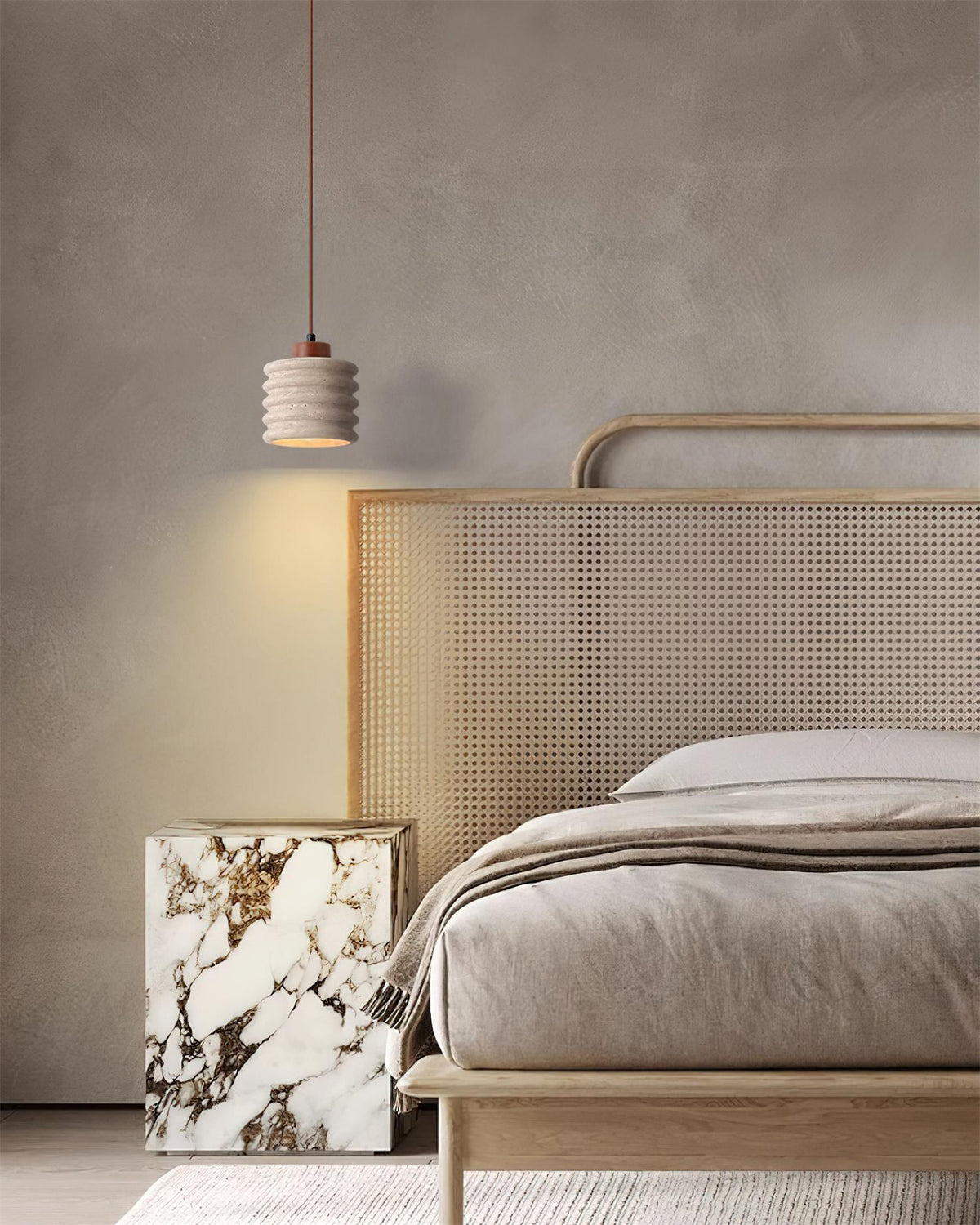 Ritta Pendant Light Travertine Ripple Shade Wabi-Sabi-Neutral Decor